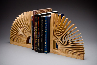 one piece ash wood bookends in use