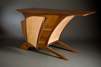 walnut and maple sideboard with door half open