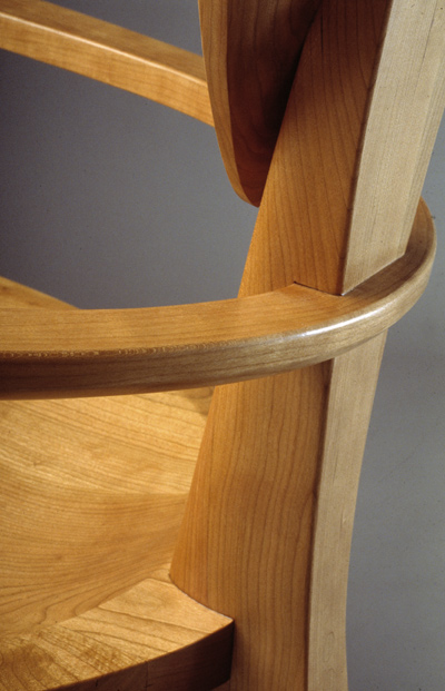 detail of custom cherry finback dining chair