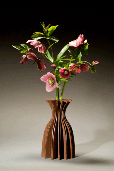 Contemporary walnut wood vase