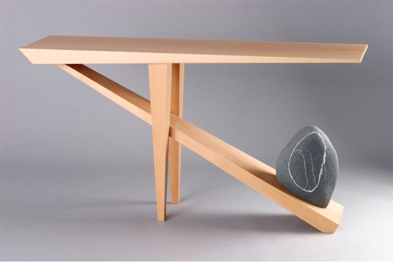 North Beach Hall Table custom made from natural stone and beech wood by furniture maker Seth Rolland