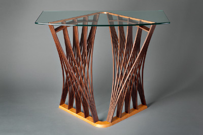 wood display table, organic sculptural furniture