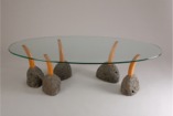 stone wood custom glass top coffee table by Seth Rolland Custom Furniture