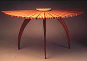 Sunburst Hall Table made from Walnut, Cherry and Maple by Seth Rolland Custom Furniture dba blue streak woodworks