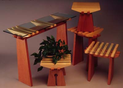 Cherry and Pine Plant Stands & Hall Tables by Seth Rolland Custom Furniture