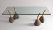 modular stone and wood coffee table by Seth Rolland Custom Furniture