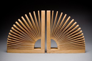 Abanico contemporary wood bookends hand crafted by Seth Rolland custom furniture design