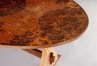 Oval expanding dining table top in walnut burl by Seth Rolland custom furniture design