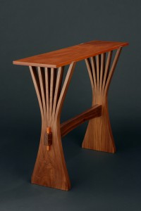 Bent wood hall, console or entry table hand made from solid wood by Seth Rolland studio woodworker design