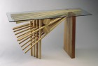 Ash Explosion hall table number 1, made from wood with glass top console by Seth Rolland furnituremaker