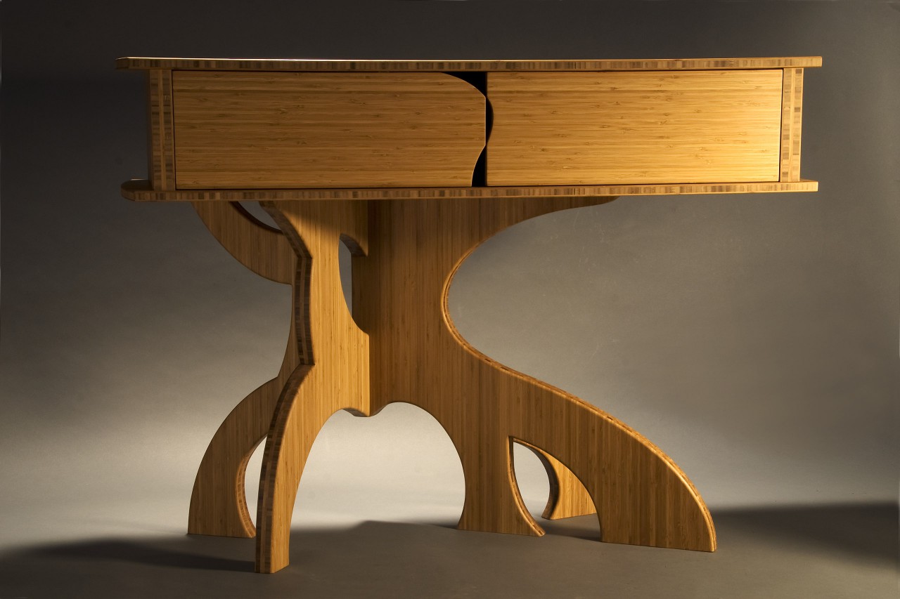 Dining room buffet with curved legs made from bamboo by Seth Rolland studio furniture design