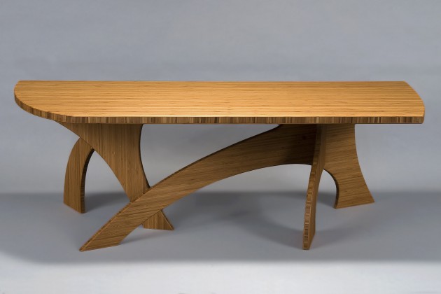 curvy, contemporary coffee table made from bamboo by seth Rolland custom furniture design