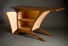 Inside of walnut and maple credenza buffet custom made by furnituremaker Seth Rolland