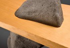 detail of stone and wood Gibraltar bench individually made by Seth Rolland custom furniture design