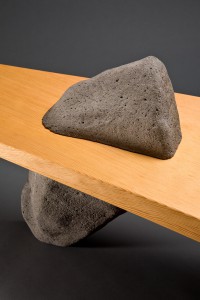 detail of stone and wood Gibraltar bench individually made by Seth Rolland custom furniture design