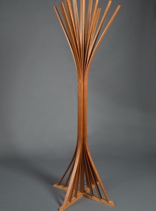 steam bent cherry wood hall tree for hats hand crafted by Seth Rolland custom furniture design
