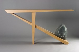 Entry table console with beech wood balance by natural stone custom made by Seth Rolland furniture design