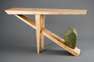 Entry hall table console made from wood and stone by Seth Rolland custom furniture design