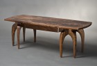 solid walnut wood contemporary, organic coffee table with bookmatched top by Seth Rolland custom furniture design