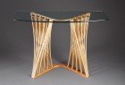 Glass top wood Parabola display table for hall or entry console Dreamcatcher Hall Table