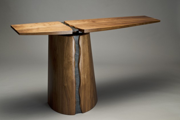 Round base Rainforest buffet table for entry or dining room by Seth Rolland custom furniture design