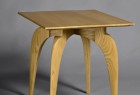Square wood side table with sculpted legs by Seth Rolland custom furniture design