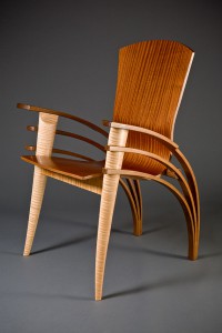 Contemporary wood dining chair or desk chair bent wood by Seth Rolland custom furniture design, Eames chair