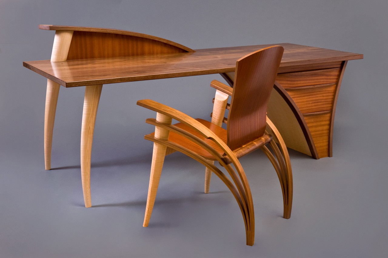 Wood desk and chair by Seth Rolland custom furniture design