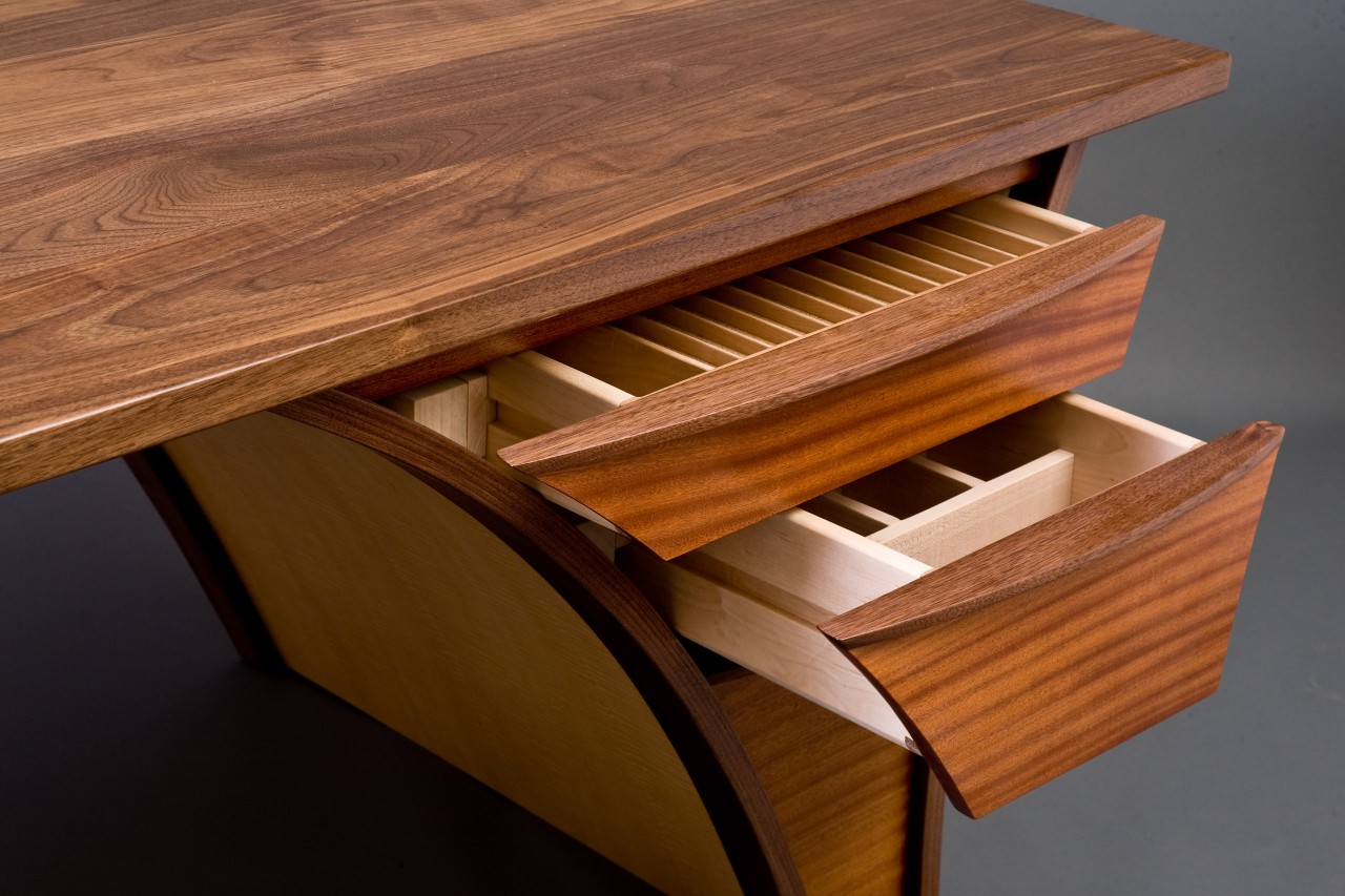 Drawer detail of Trimerous desk custom made by Seth Rolland furniture design
