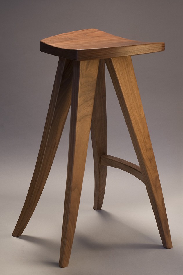 hand crafted wood barstool or computer stool, walnut, made in custom sizes by Seth Rolland fine furniture design