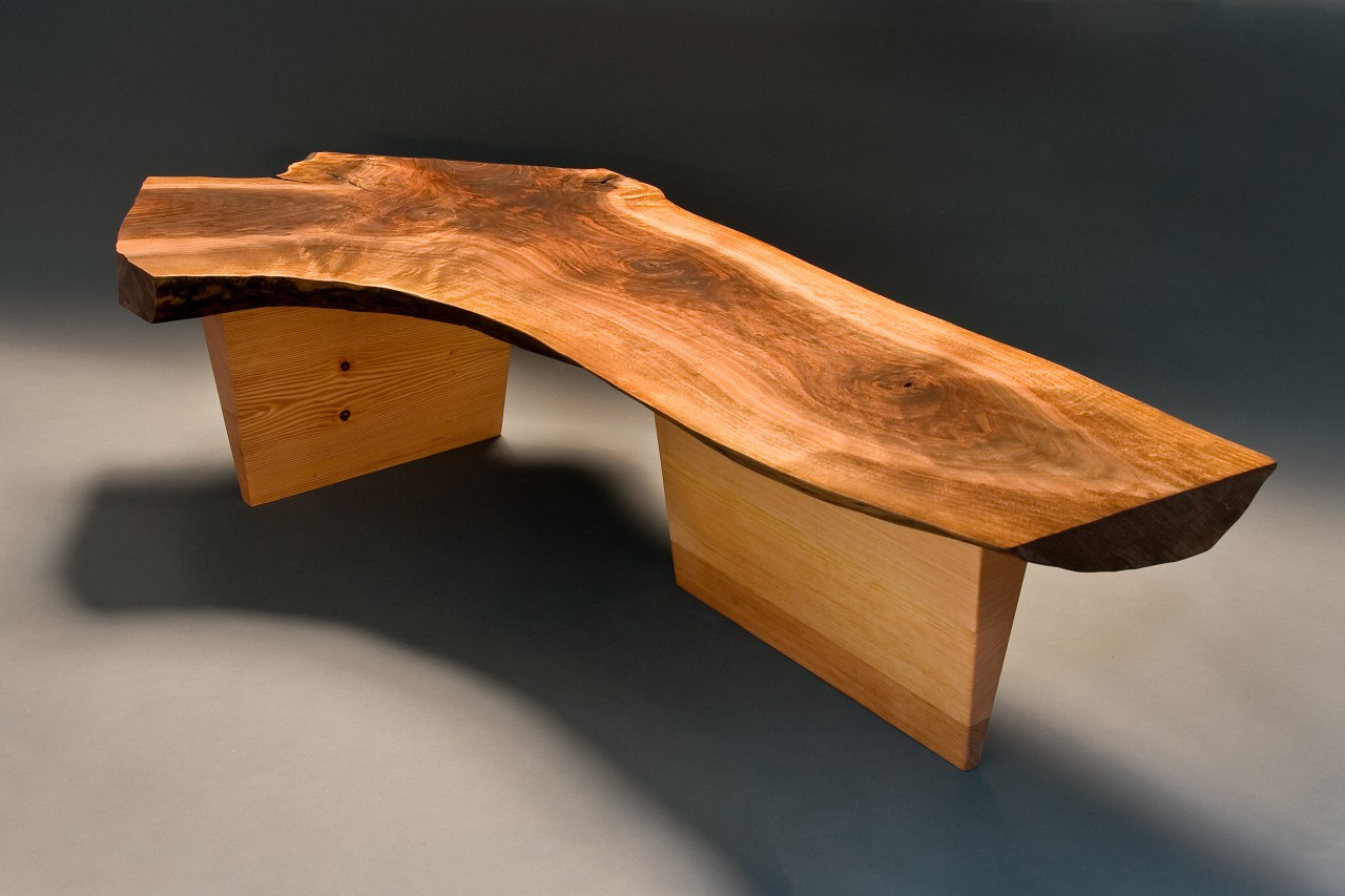 Live edge walnut bench custom made by Seth Rolland fine furniture