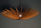 Contemporary Cherry wood pendant lamp with dimmable LED bulb hand crafted by Seth rolland custom furniture design