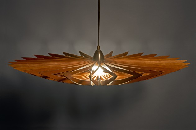 Starfish Hanging Lamp with dimmable LED bulb made from one piece of cherry wood by Steh Rolland Custom Furniture Design