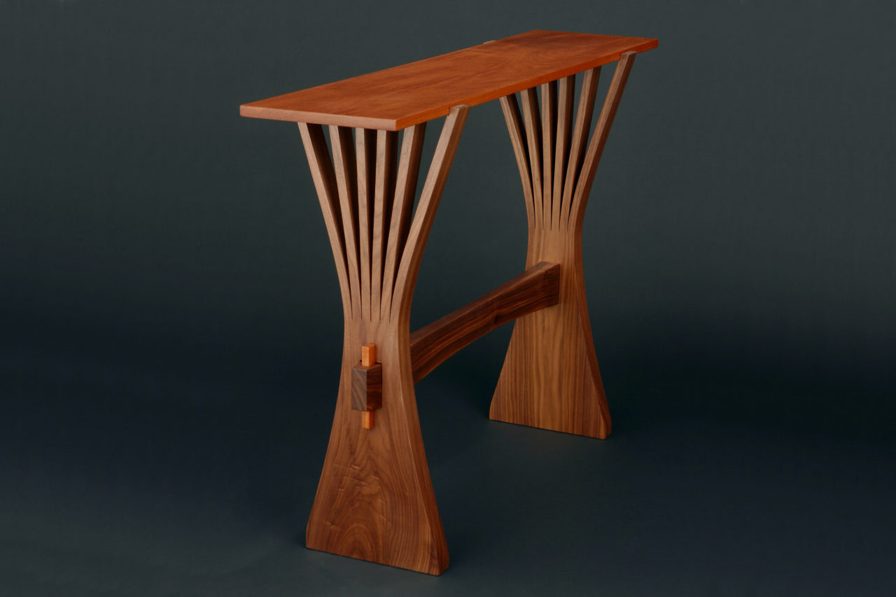 Abanico Hall table in Walnut and Mahogany by Seth Rolland Custom Furniture