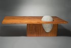 Eddy coffee table made from carved mahogany wood and stone by Seth Rolland Custom Furniture Design art furniture