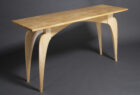 solid maple hall table with figured top and sculpted legs by Seth Rolland Custom Furniture
